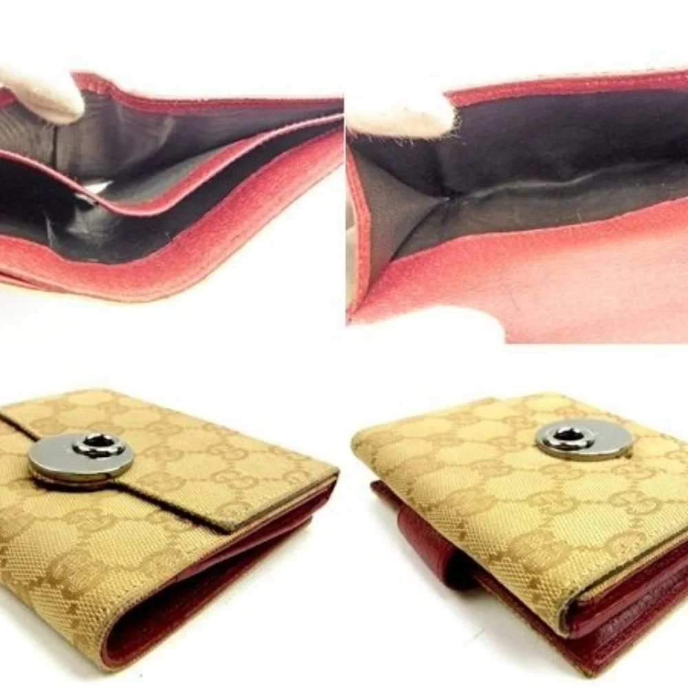Gucci Wallet Purse Folding wallet GG Beige Red Woman unisex Authentic Used - Picture 5 of 6